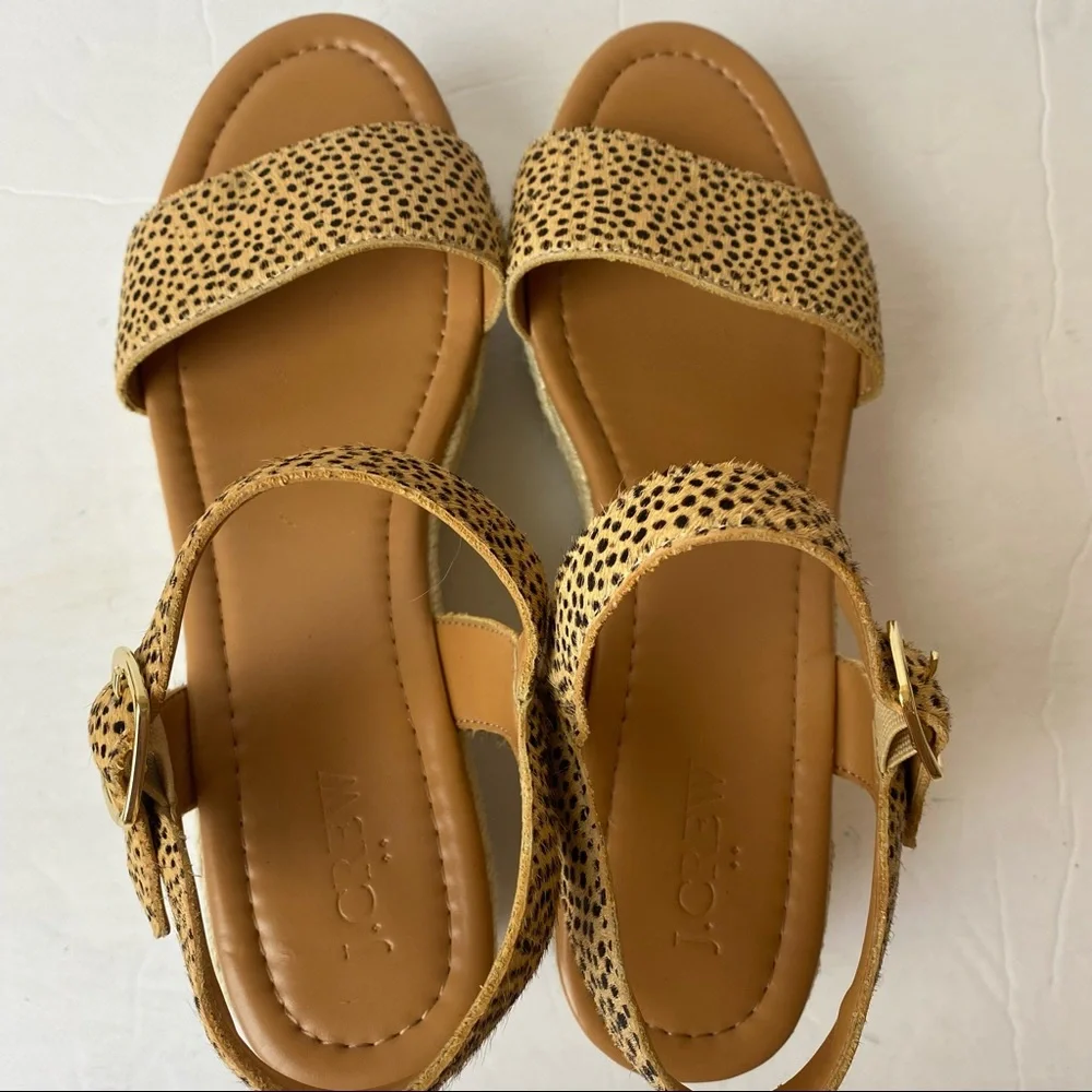 J. Crew Leopard Calf Hair Espadrille Sandals 9.5